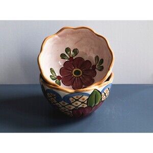 Castalia Bowls Hand Painted Floral Scalloped Rim Set of 2 Tabletops Lifestyles